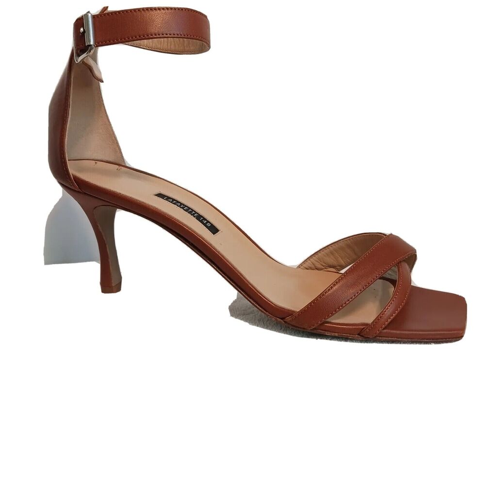 LAFAYETTE 148 Ankle Strap Heels Sz 41 BROWN Sandals Lula Luxury retail $455 NEW